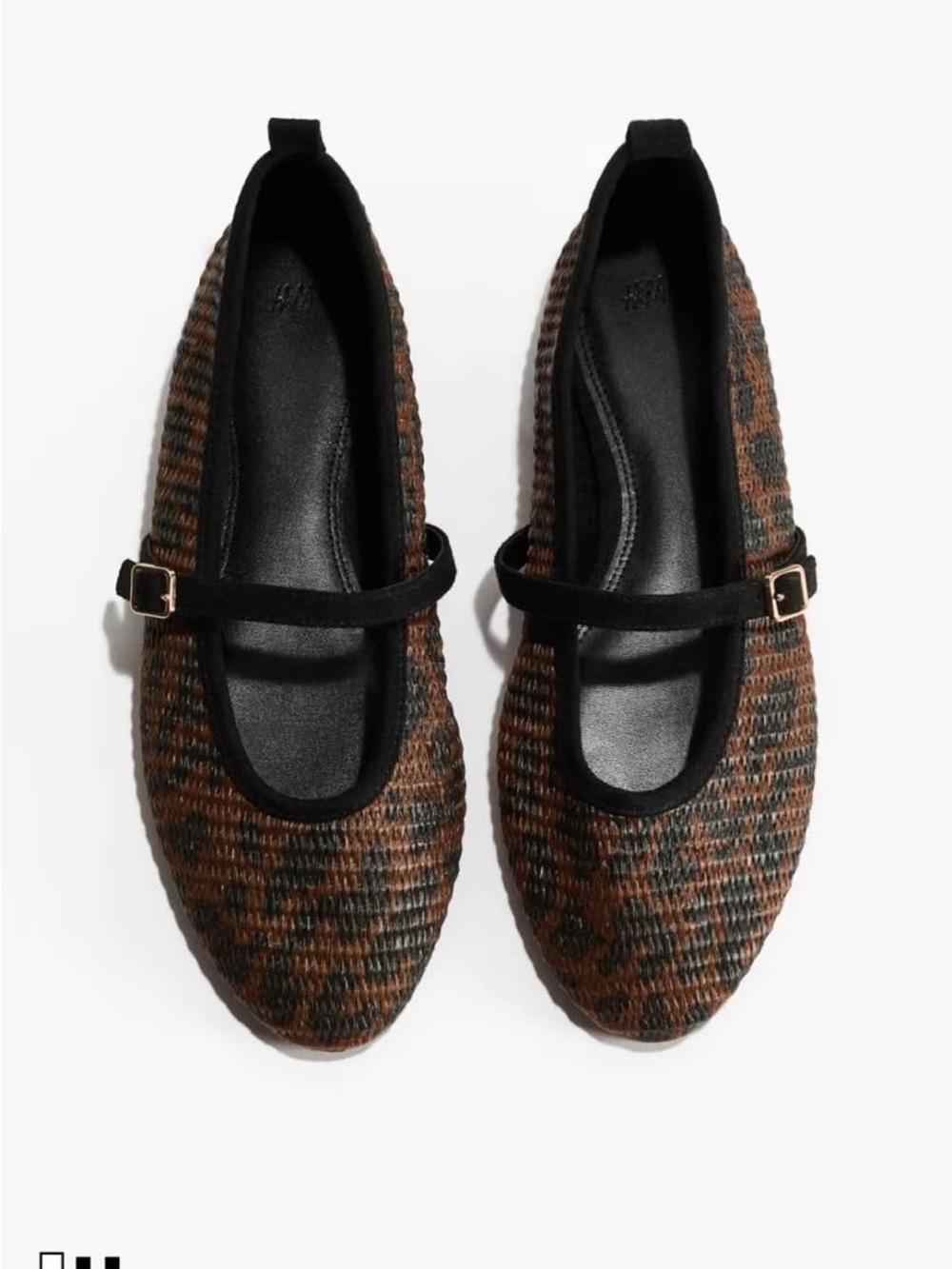 H&M Woven Mary Jane Ballet Flats in Brown/Black